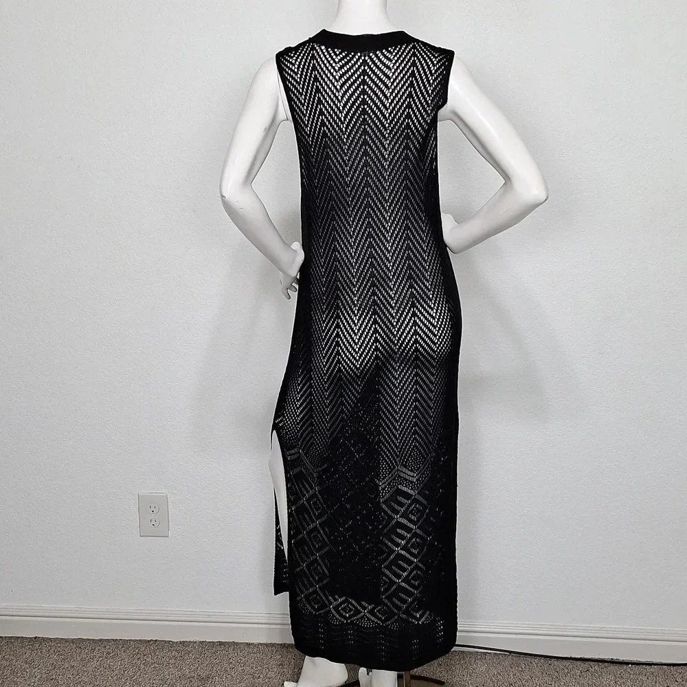 Joie Black Romantic Goth *NEW* Witchy Crochet Knit Whimsigoth Maxi Dress Size XL